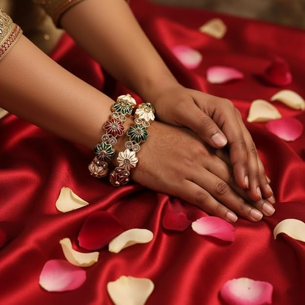 Set of 2 Multicolor Metal Motif Intricate Bangles