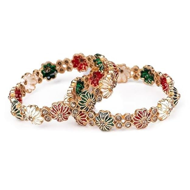 Set of 2 Multicolor Metal Motif Intricate Bangles