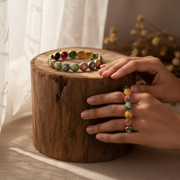 Set of 2 Multicolor Motif Ethnic Bangles for Women