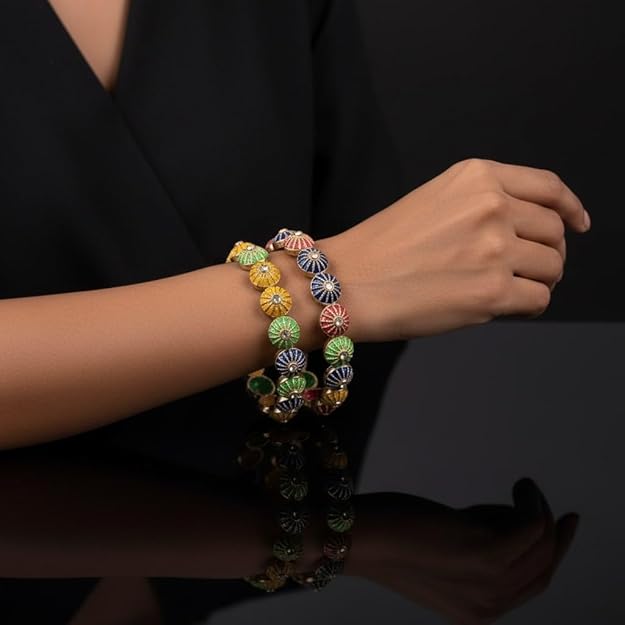 Set of 2 Multicolor Motif Ethnic Bangles for Women