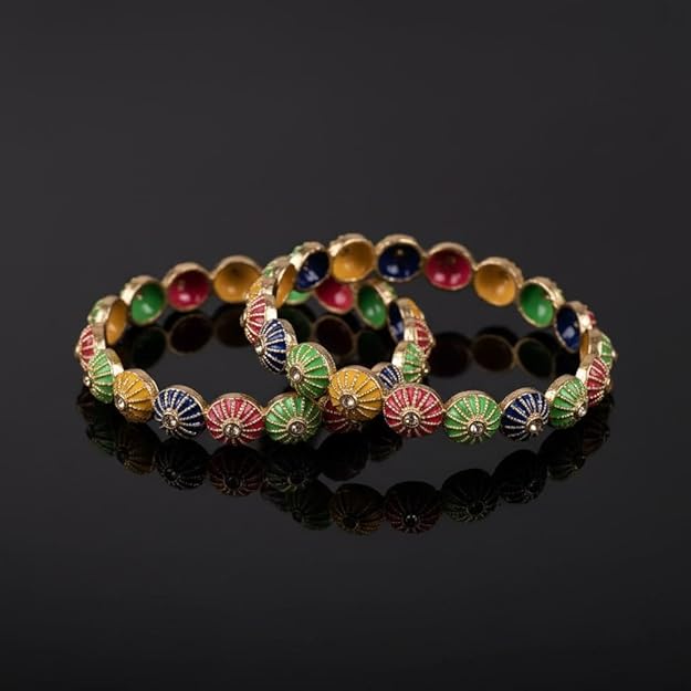 Set of 2 Multicolor Motif Ethnic Bangles for Women