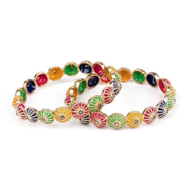 Set of 2 Multicolor Motif Ethnic Bangles for Women