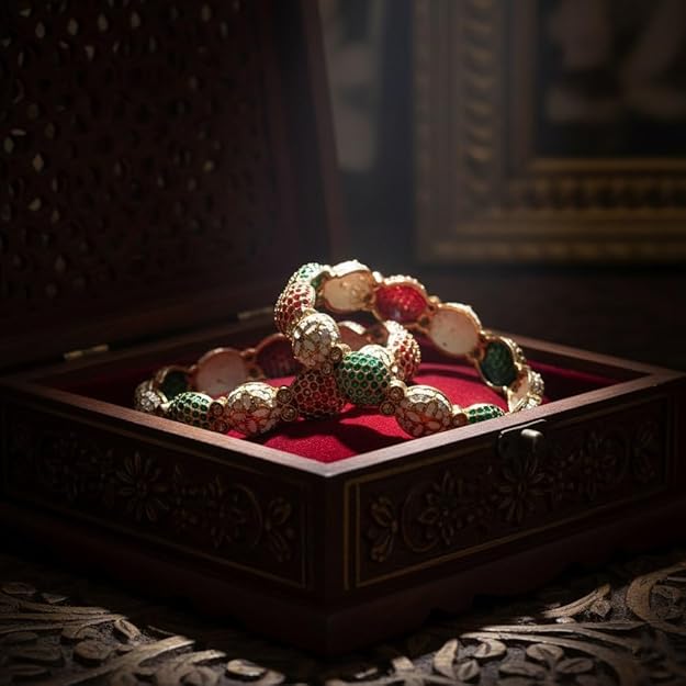 Set of 2 Polished Metallic Multicolor Motif Bangles