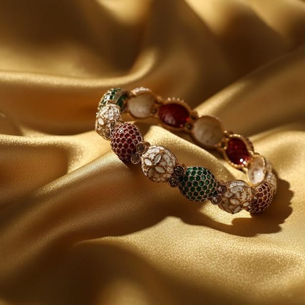 Set of 2 Polished Metallic Multicolor Motif Bangles