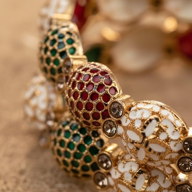 Set of 2 Polished Metallic Multicolor Motif Bangles