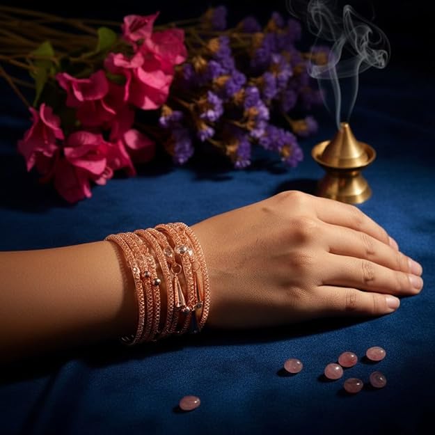 Set of 8 Ethnic Shimmer Rose Gold Bangles for Women