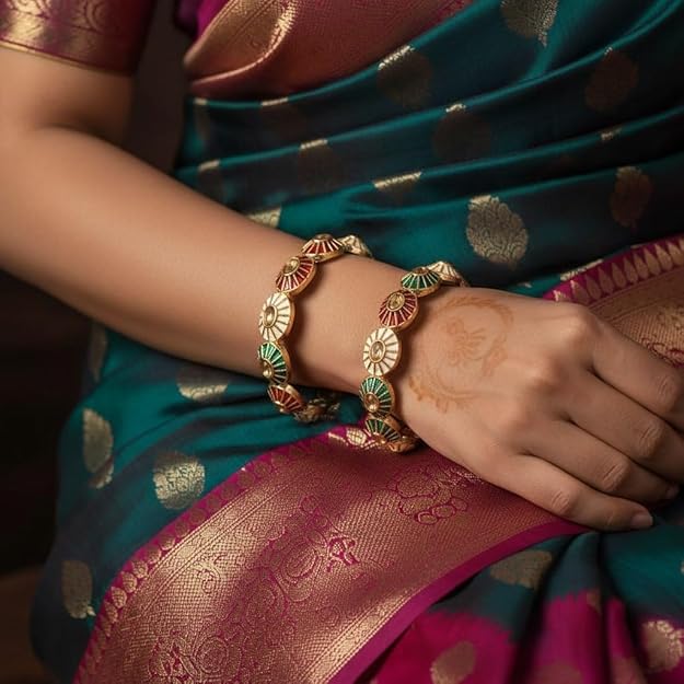 Set of 2 Multicolor Antique Style Bangles for Women