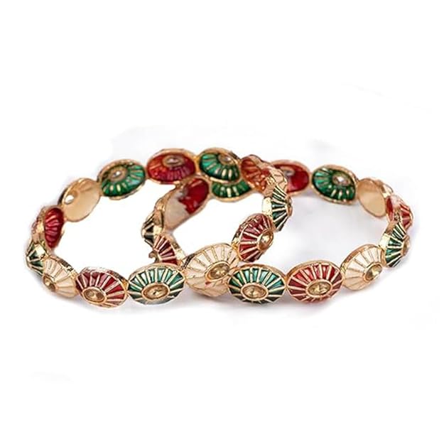 Set of 2 Multicolor Antique Style Bangles for Women