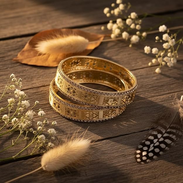 Set of 2 Oxidised Gold Traditional Bangles for Women