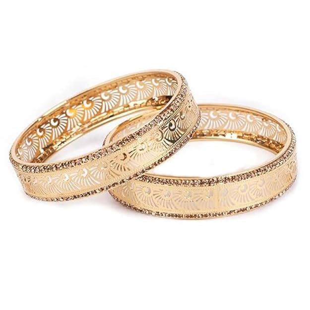 Set of 2 Traditional Gold Metal Ethnic Bangles for Women