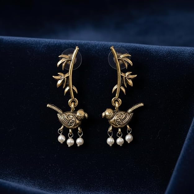 Parrot Design Antique Gold Earrings for Women