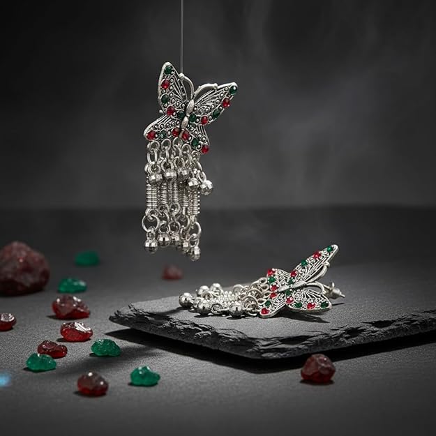 Butterfly Design Oxidised Silver Earrings for Women