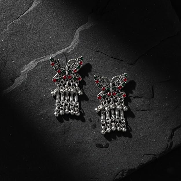 Butterfly Design Oxidised Silver Earrings for Women