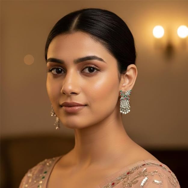 Butterfly Design Oxidised Silver Earrings for Women