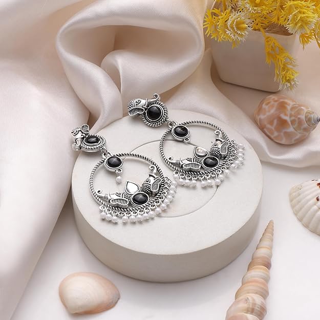 Purple Stone Oxidised Silver Earrings for Women