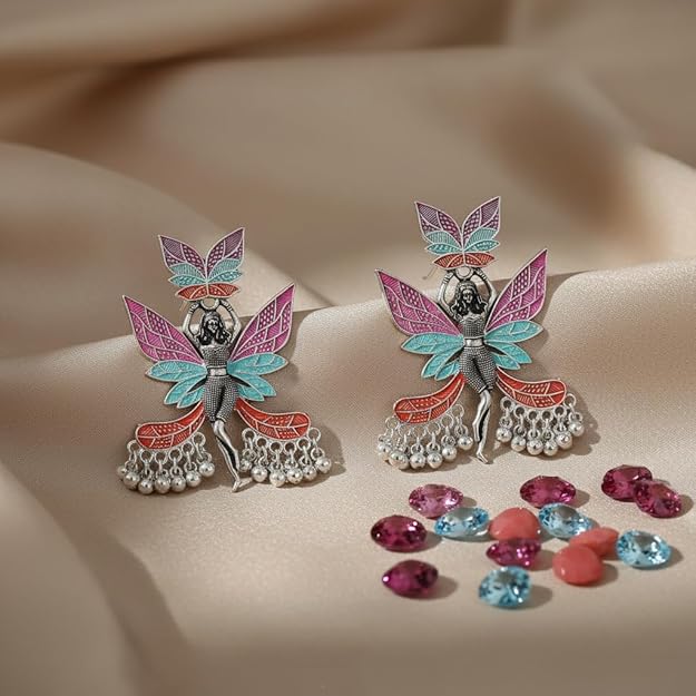 Multicolor Oxidised Fairy Design Dangle Earrings for Women