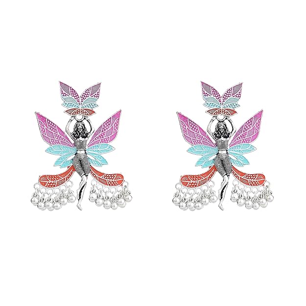 Multicolor Oxidised Fairy Design Dangle Earrings for Women