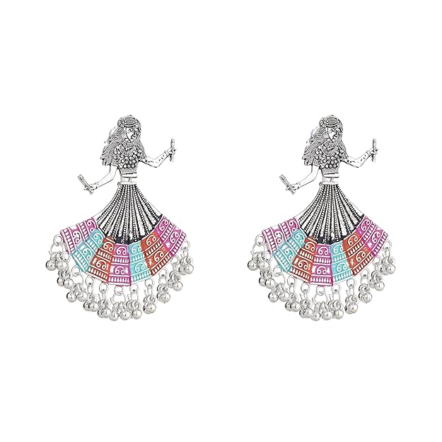 Multicolor Dancing Girl Rajasthani Jhumka Earrings for Women