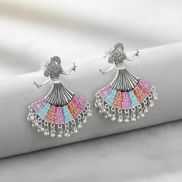Multicolor Dancing Girl Rajasthani Jhumka Earrings for Women