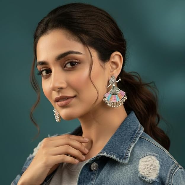 Multicolor Dancing Girl Rajasthani Jhumka Earrings for Women