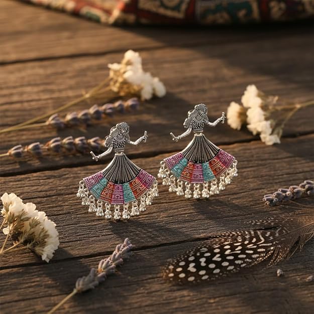 Multicolor Dancing Girl Rajasthani Jhumka Earrings for Women