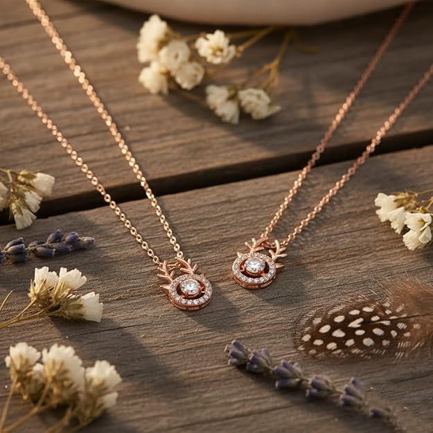 Rose Gold Deer Shaped Pendant Necklace for Women