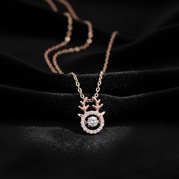 Rose Gold Deer Shaped Pendant Necklace for Women