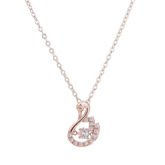 Rose Gold Swan Shaped Pendant Necklace Jewelry for Women