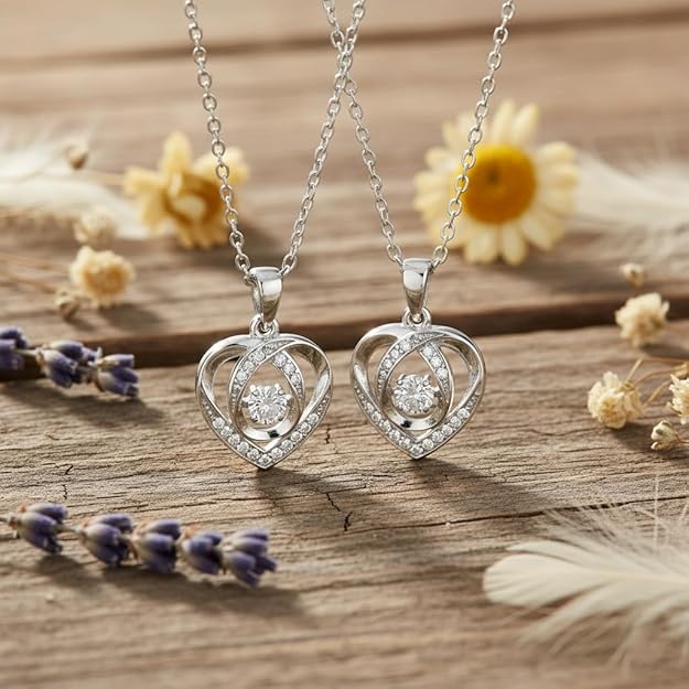 Silver Heart Shaped Pendant Necklace Jewelry for Women