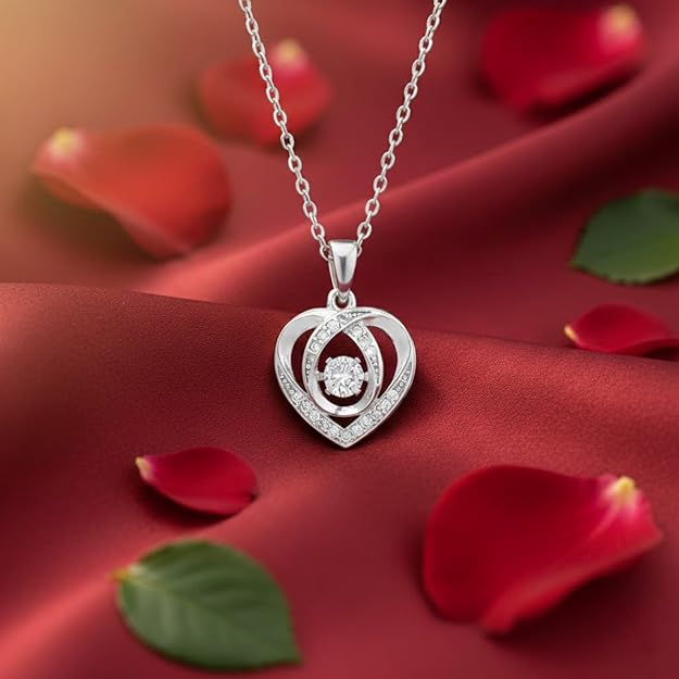 Silver Heart Shaped Pendant Necklace Jewelry for Women