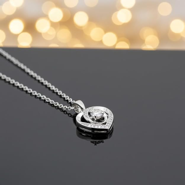 Silver Heart Shaped Pendant Necklace Jewelry for Women