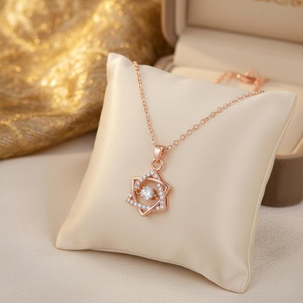 Rose Gold Star Shaped Pendant Necklace for Women