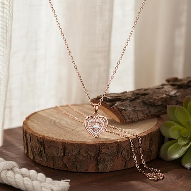 Rose Gold Heart Shaped Pendant Necklace for Women