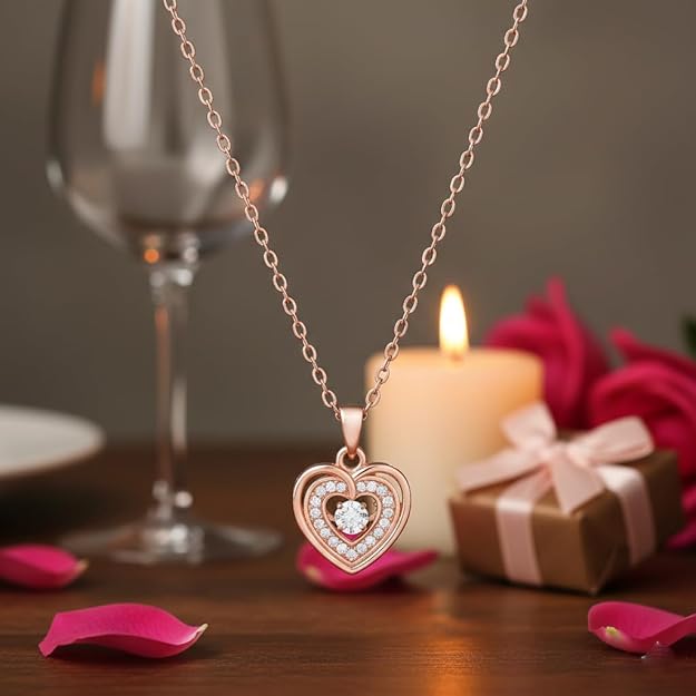 Rose Gold Heart Shaped Pendant Necklace for Women