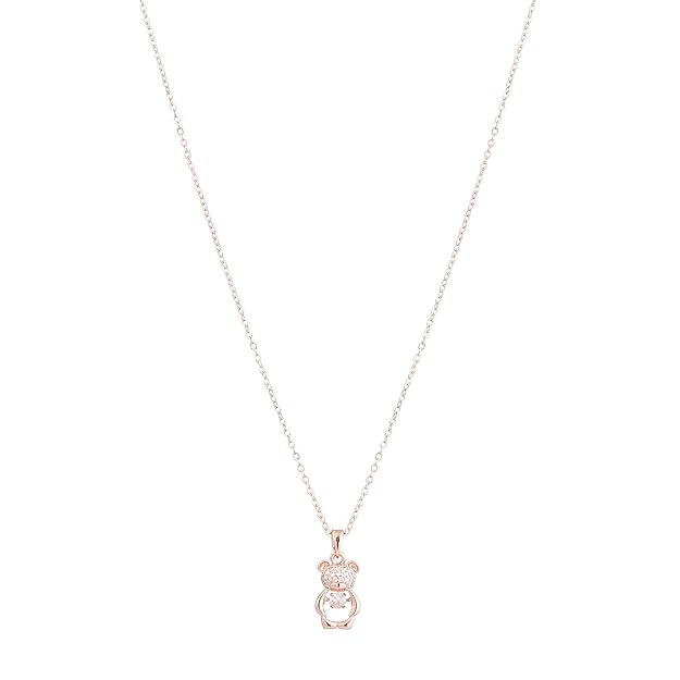 Rose Gold Teddy Bear Pendant Necklace for Women