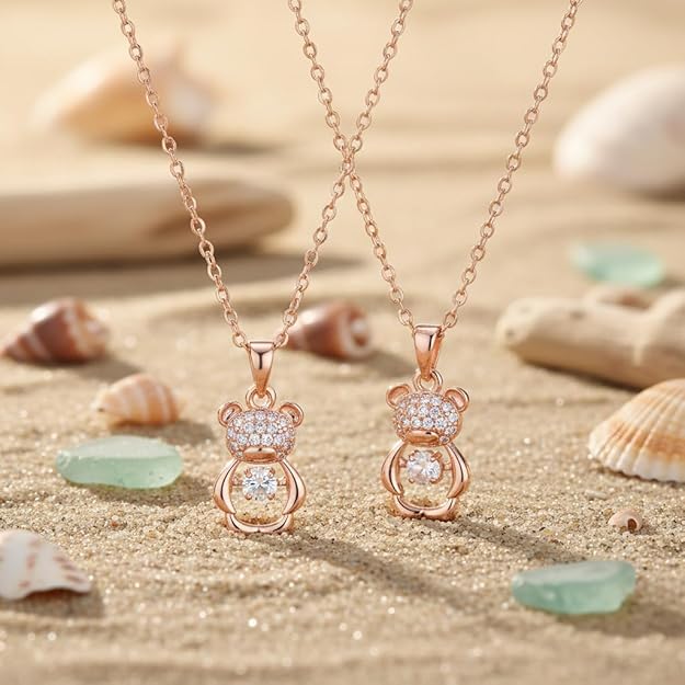 Rose Gold Teddy Bear Pendant Necklace for Women
