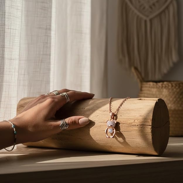 Rose Gold Teddy Bear Pendant Necklace for Women