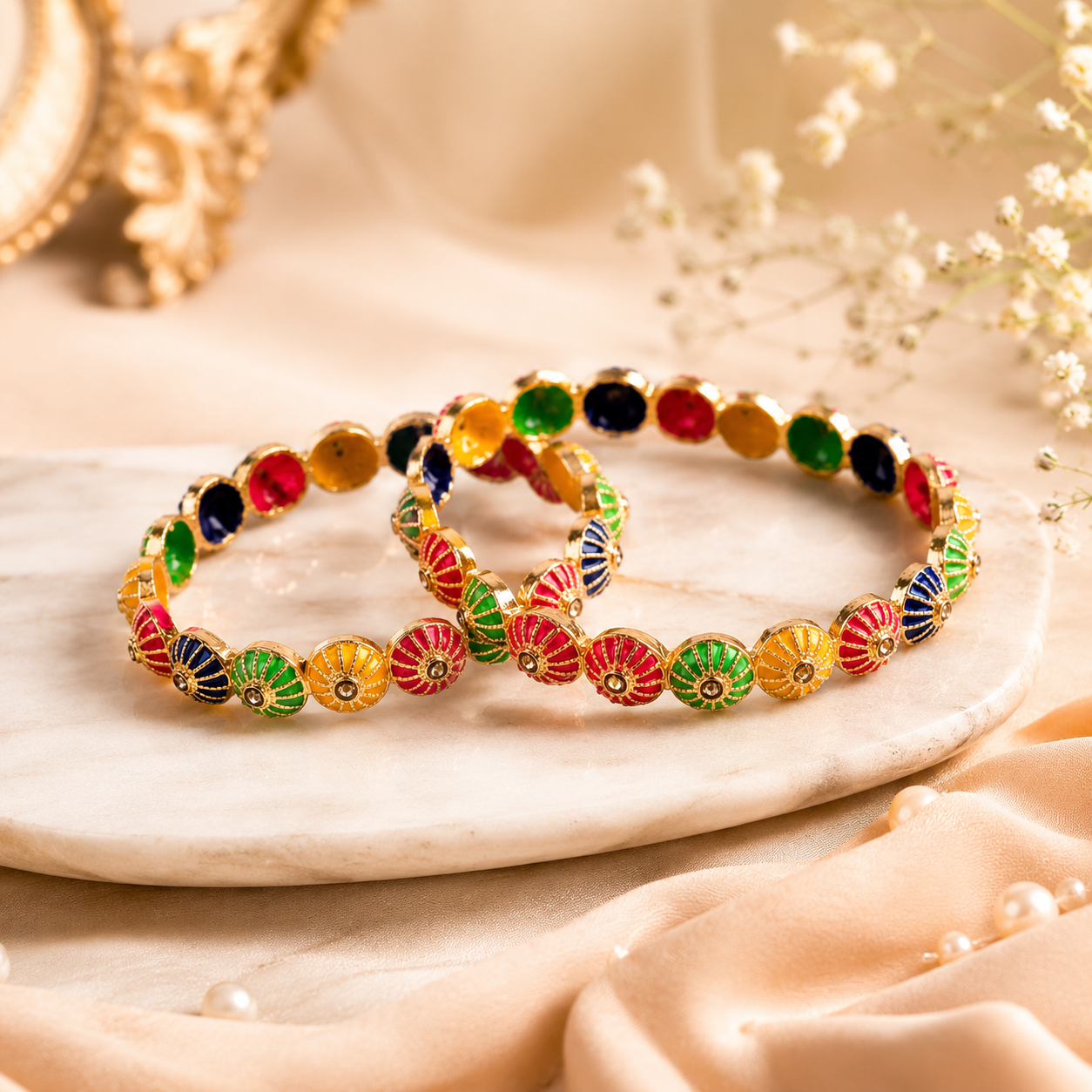 Set of 2 Multicolor Motif Ethnic Bangles for Women
