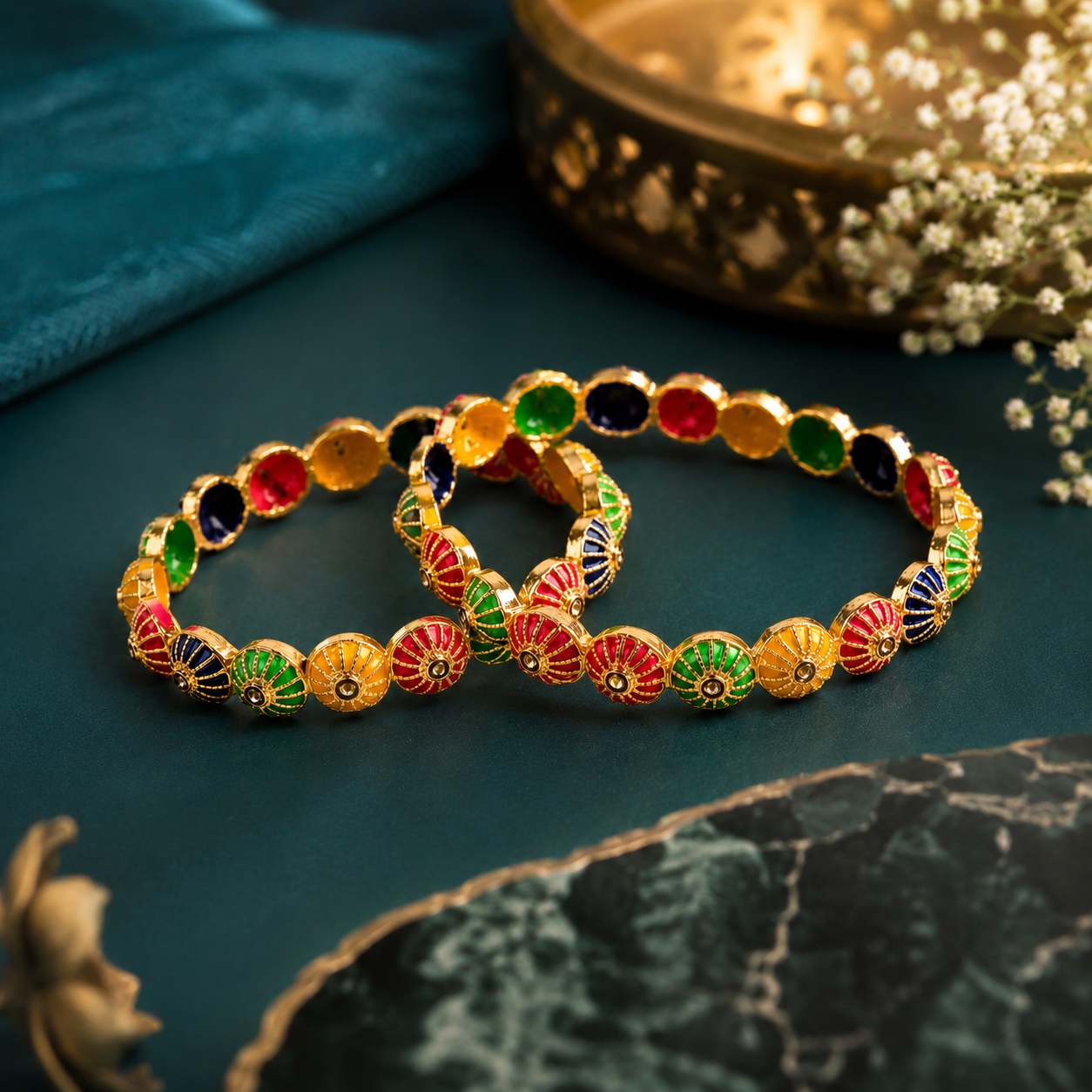 Set of 2 Multicolor Motif Ethnic Bangles for Women