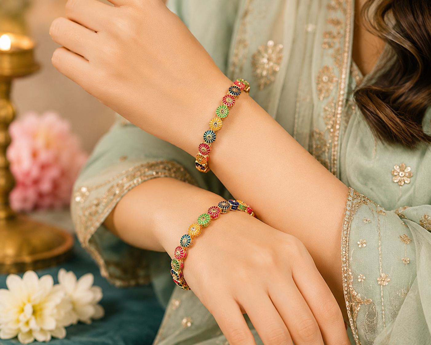 Set of 2 Multicolor Motif Ethnic Bangles for Women