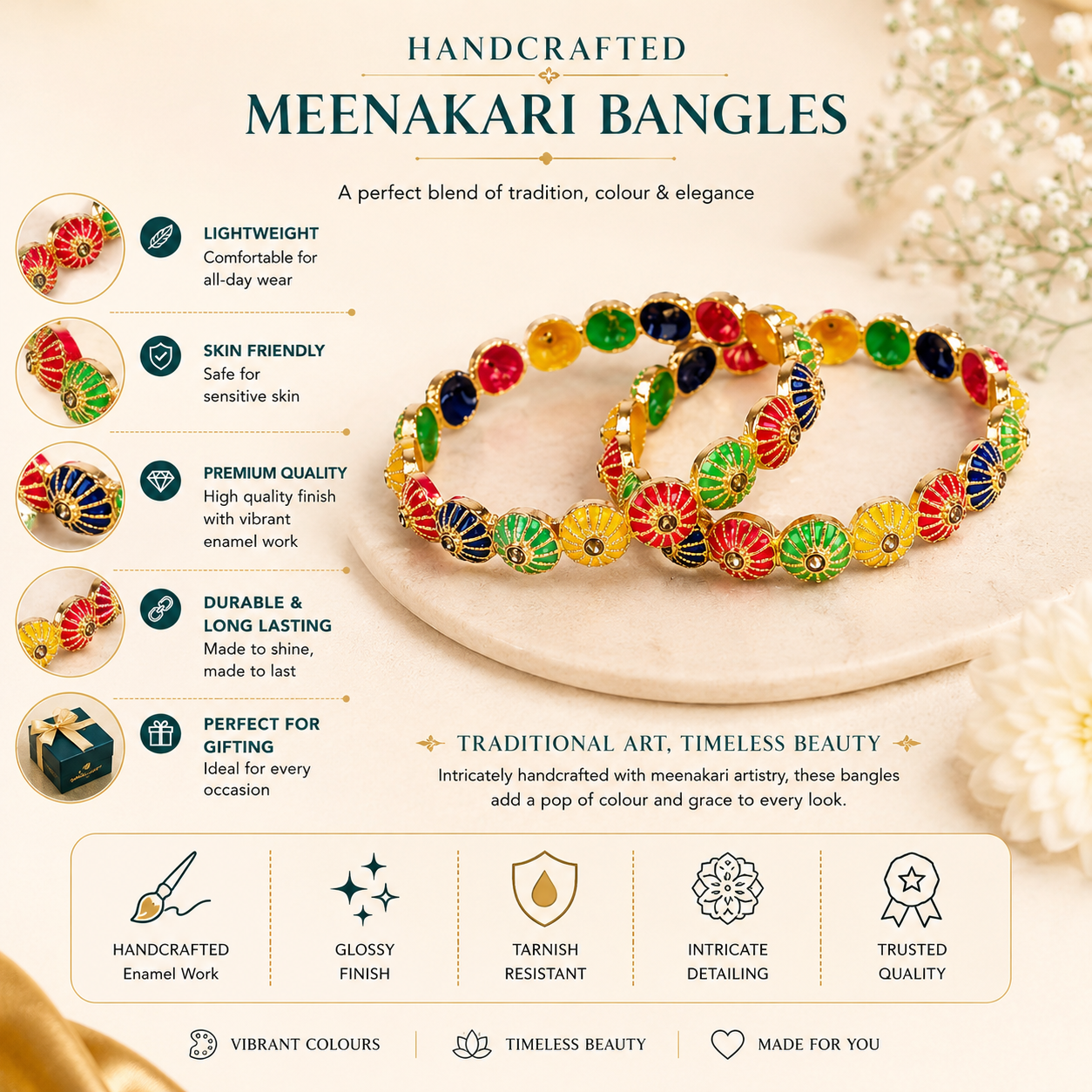 Set of 2 Multicolor Motif Ethnic Bangles for Women