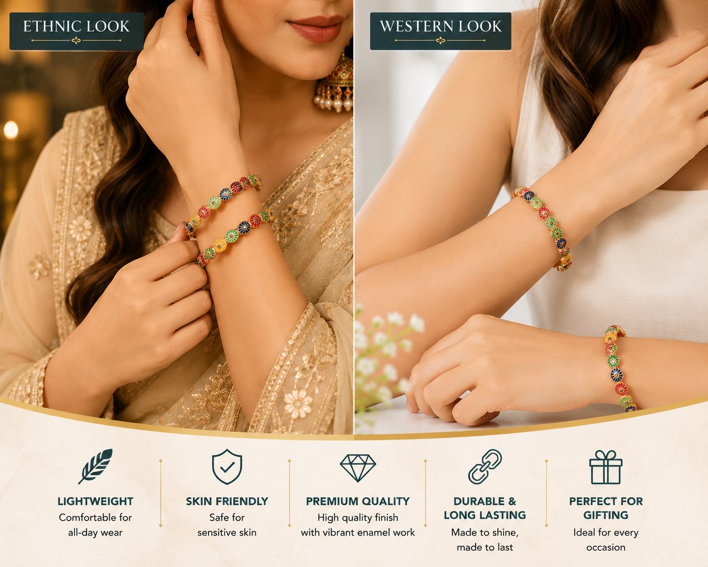 Set of 2 Multicolor Motif Ethnic Bangles for Women