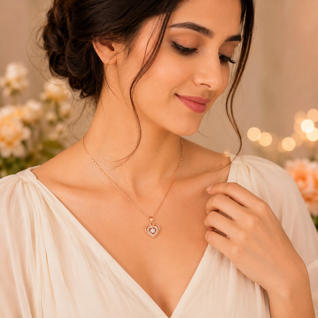 Rose Gold Heart Shaped Pendant Necklace for Women