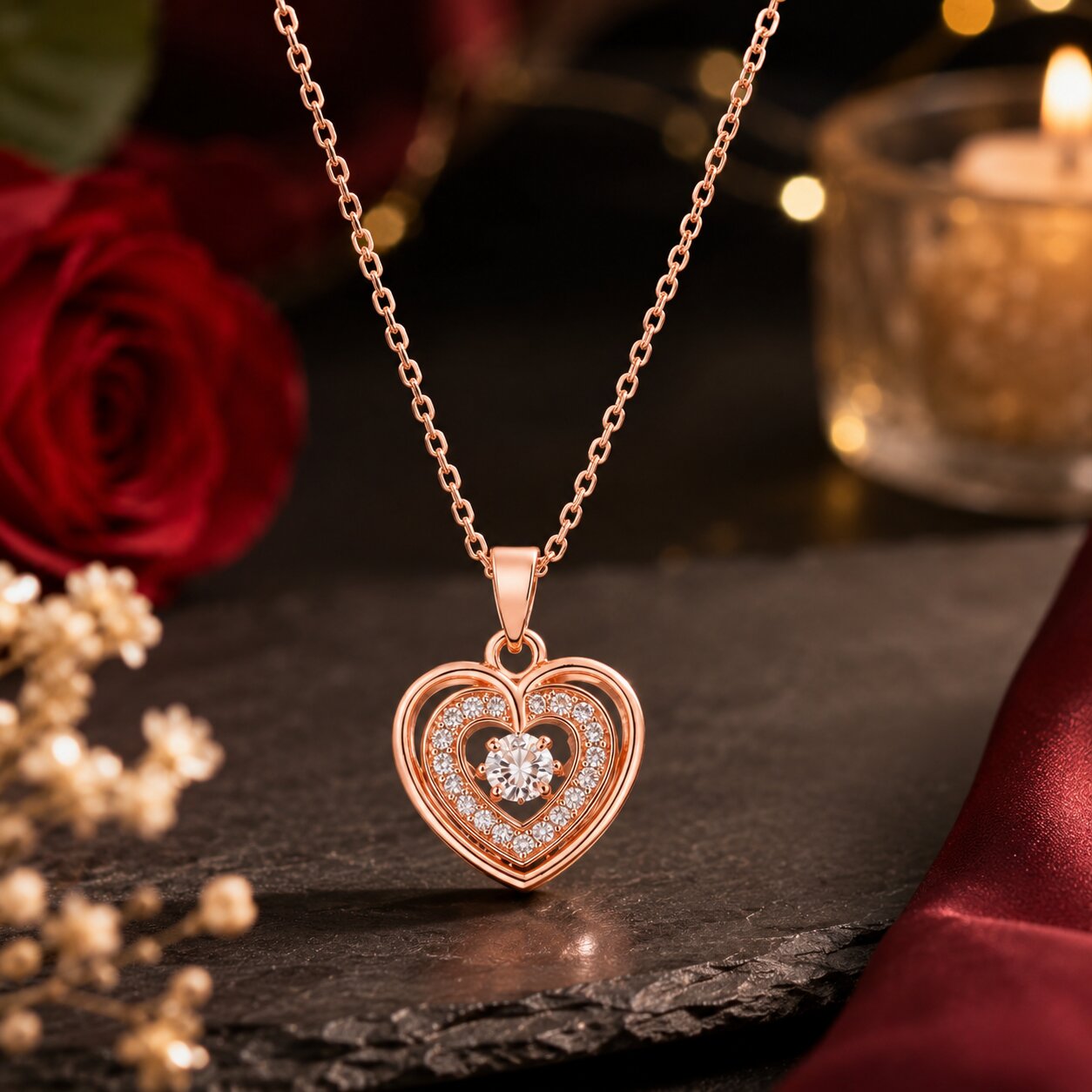 Rose Gold Heart Shaped Pendant Necklace for Women