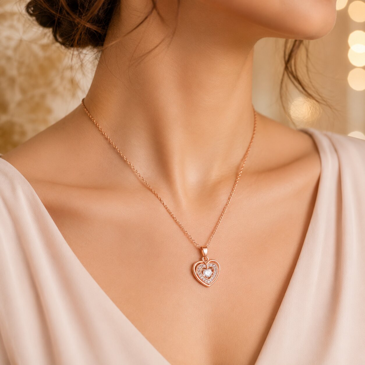 Rose Gold Heart Shaped Pendant Necklace for Women
