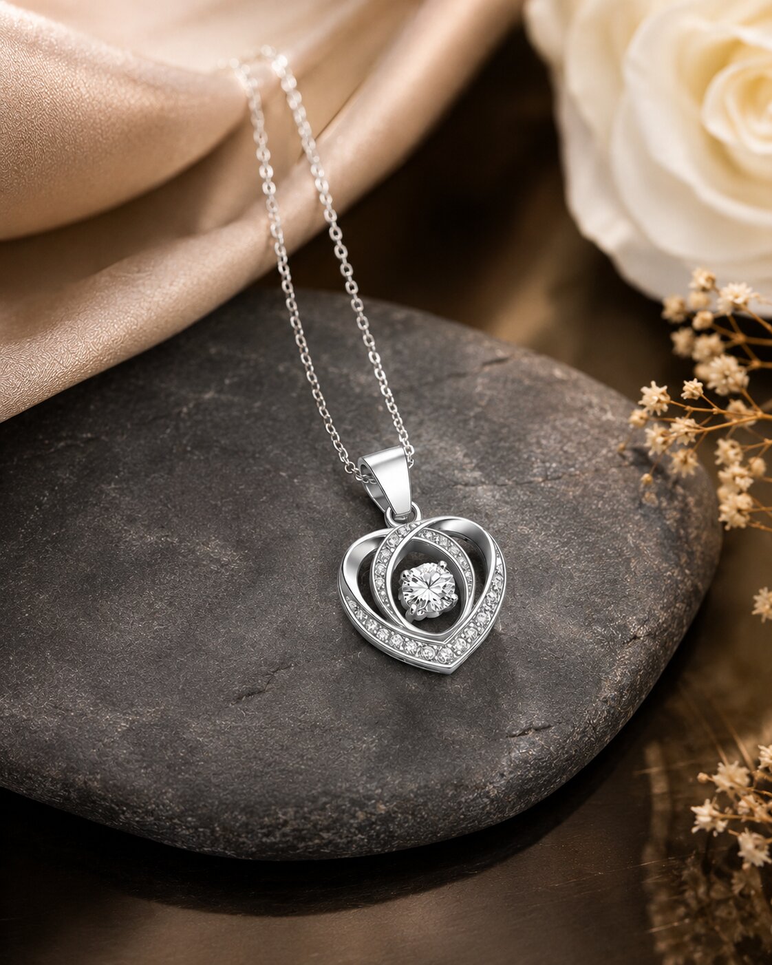 Silver Heart Shaped Pendant Necklace Jewelry for Women