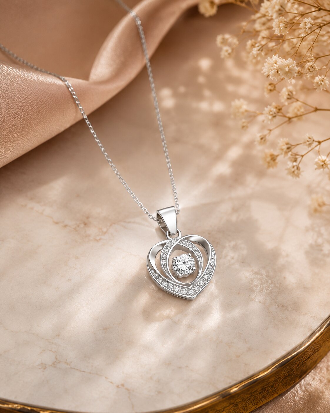 Silver Heart Shaped Pendant Necklace Jewelry for Women