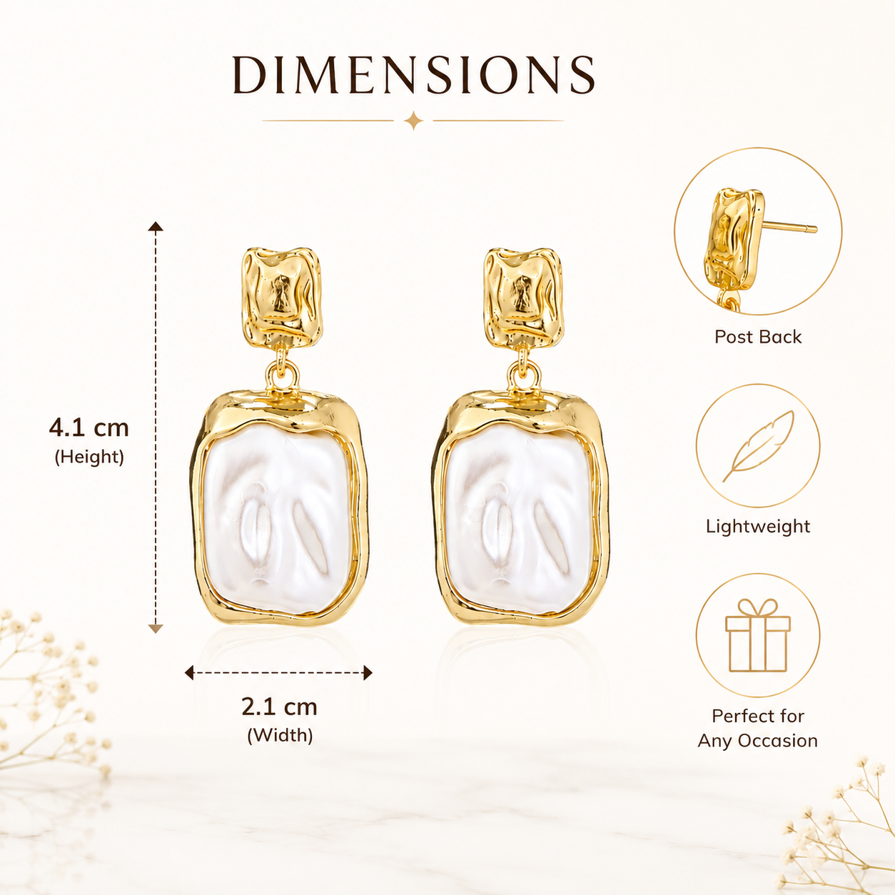 Gold Tone Drop Earrings with Rectangular Design for Women