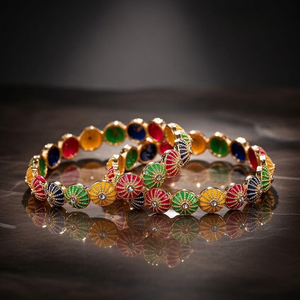 Set of 2 Multicolor Motif Ethnic Bangles for Women