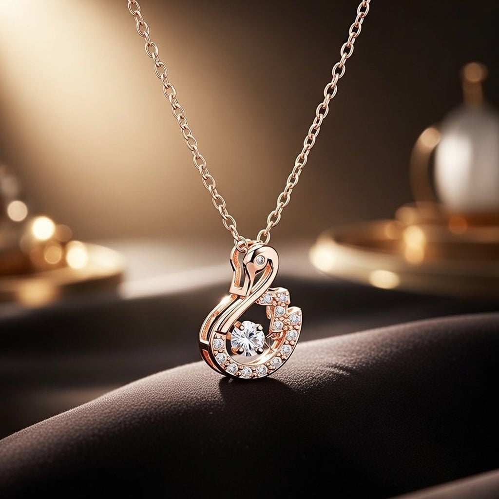 Rose Gold Swan Shaped Pendant Necklace Jewelry for Women